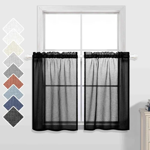 Vista 14 de Cortinas de 24 pulgadas para ventanas de cocina, juego de 2 paquetes de cortinas de café, cortinas traslúcidas color beige crema para ventanas