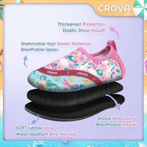 Vista 2 de CROVA Zapatos de agua para niños pequeños, calcetines acuáticos de secado rápido, antideslizantes, zapatos deportivos para niños y niñas pequeños