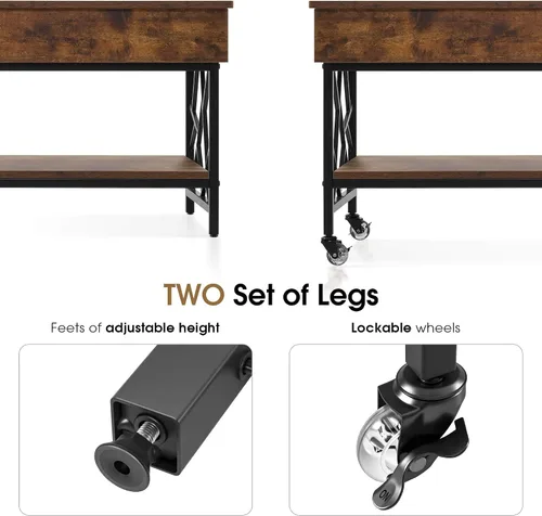 Vista 4 de ivinta Mesa auxiliar elevable con almacenamiento, mesa central de madera con ruedas bloqueables y compartimento oculto para sala de estar, oficina