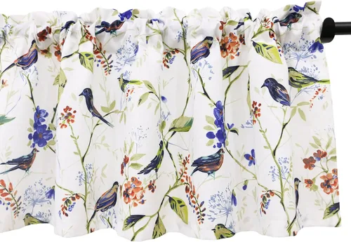 Vista 16 de Leeva - Cortinas pequeñas con estampado de pájaros, 24 pulgadas de largo, conjunto de paneles para ventanas, diseño de estampado de pájaros