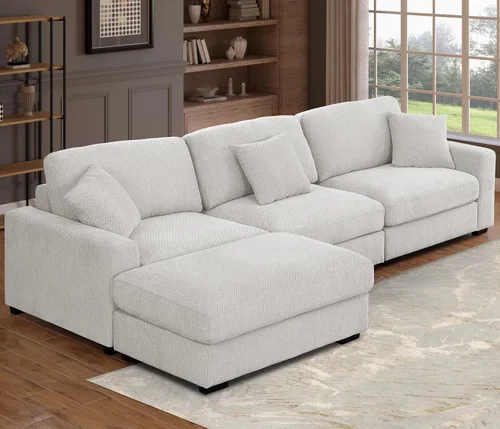 Vista 16 de Sofá modular Cloud de 212 pulgadas con tumbona grande, profundo y cómodo, sofás seccionales en forma de L de gran tamaño para sala de estar, Blanco