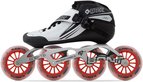 Vista 2 de Bont Patines de velocidad Jet en línea, vegano, paquete de carreras moldeables por calor con bota de fibra de carbono, ruedas elementales