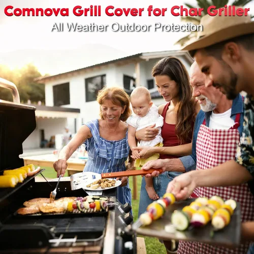 Vista 8 de Comnova Cubierta de Parrilla para Char Griller de 3 Quemadores de Combustible Dual – Cubierta de Ahumador 600D para Char Griller, Cubierta