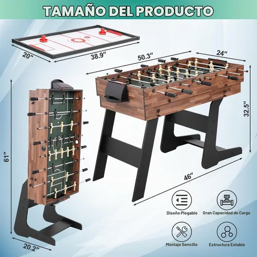 Vista 2 de RAYKEEP 4-in-1 Foldable Multi Game Table for Home, Game Room