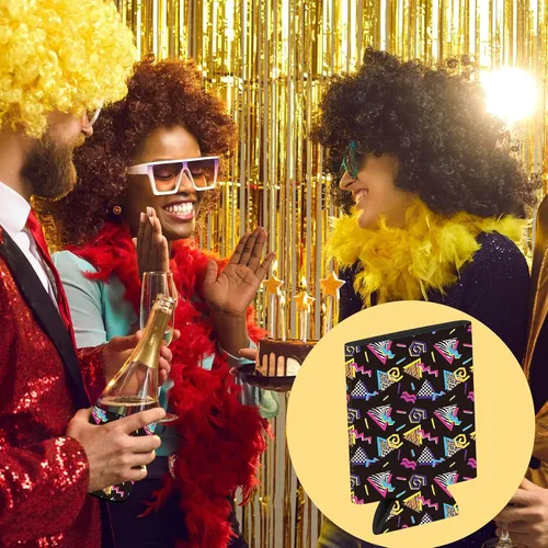 Vista 5 de Fundas para enfriar latas retro de los años 80 y 90, 24 piezas, fundas para botellas y latas de neón de Memphis Fashion - Suministros para fiestas