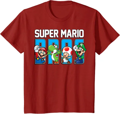 Vista 67 de Super Mario Bros Characters Letter Fill Graphic T-Shirt Camiseta, Negro