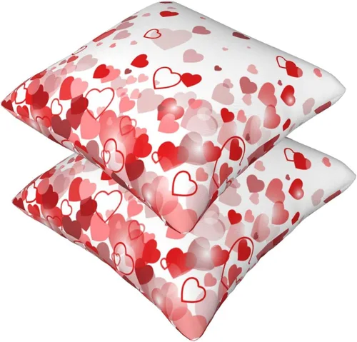 Vista 8 de Juego de 2 fundas de almohada de corazón para el día de San Valentín, fundas de almohada de corazones de amor de 18 x 18 pulgadas, funda de almohada