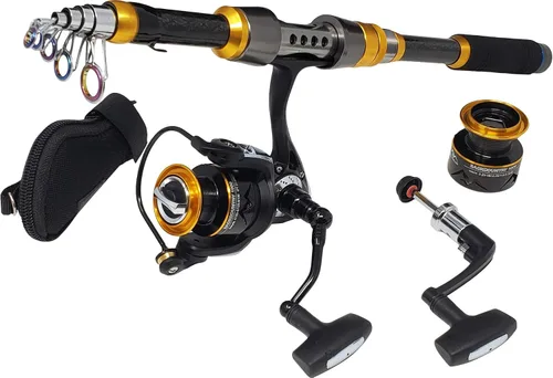 Vista 7 de High Altitude Brands Bastón de pesca telescópico portátil ligero, estuche y disponible con carrete giratorio, motocicleta, automóvil, senderismo