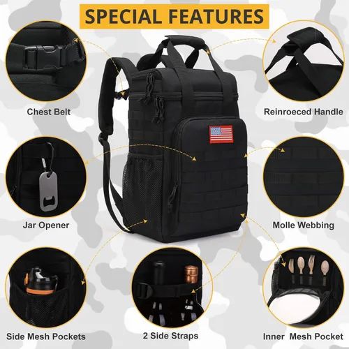 Vista 7 de Mochila térmica táctica, mochila de almuerzo para hombres y adultos, para trabajo con asa, mochila térmica suave aislada, impermeable, a prueba