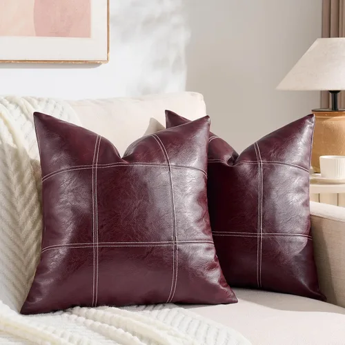 Vista 9 de Fancy Homi Paquete de 2 fundas de almohada decorativas de piel sintética a cuadros negros de 16 x 16 pulgadas para sofá cama sofá, estilo rústico