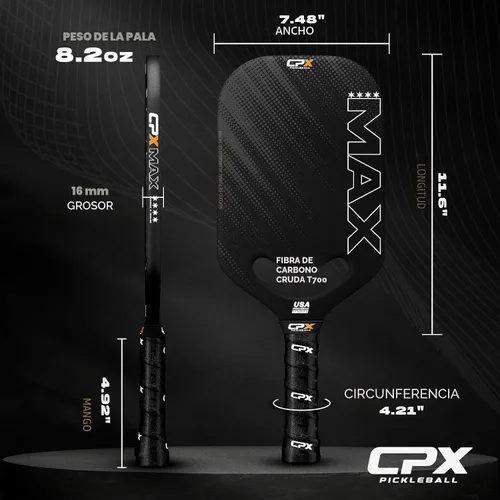 Vista 5 de CPX MAX T700 - Raqueta alargada de fibra de carbono cruda, grado profesional