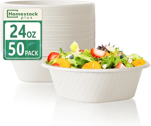 Vista 8 de Homestockplus Cuencos desechables de 16 onzas, cuencos de papel pequeños de alta resistencia, hechos de cuencos biodegradables de bagazo natural