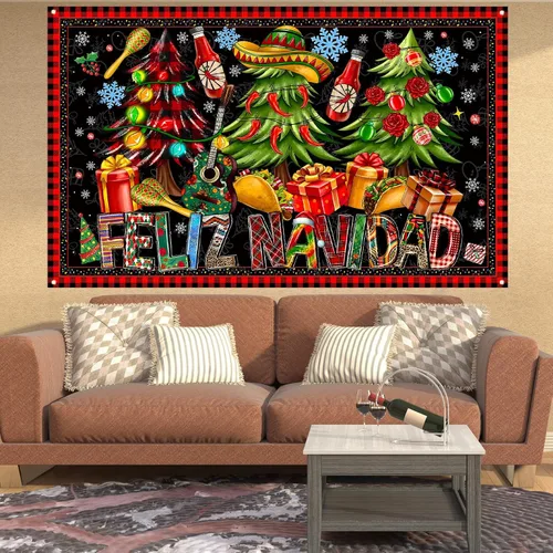 Vista 6 de Decoraciones de Feliz Navidad, telón de fondo para fotografía, pancarta de Navidad mexicana, decoraciones de Navidad y suministros para fiesta