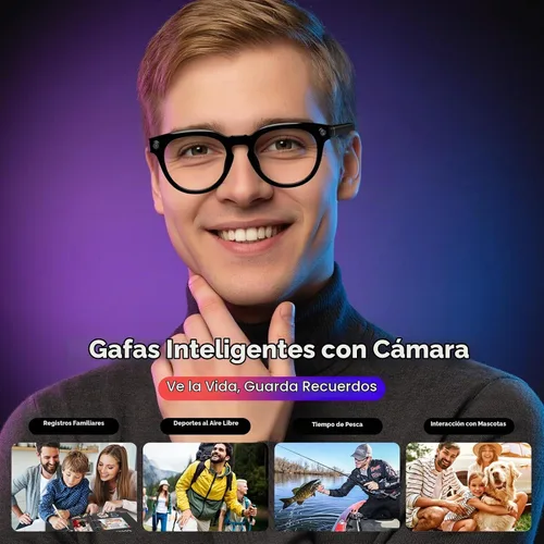 Vista 3 de Lentes inteligentes AI con cámara 4K, gafas de grabación HD de 8 MP con sonido de oído abierto, traducción en tiempo real, asistente inteligente