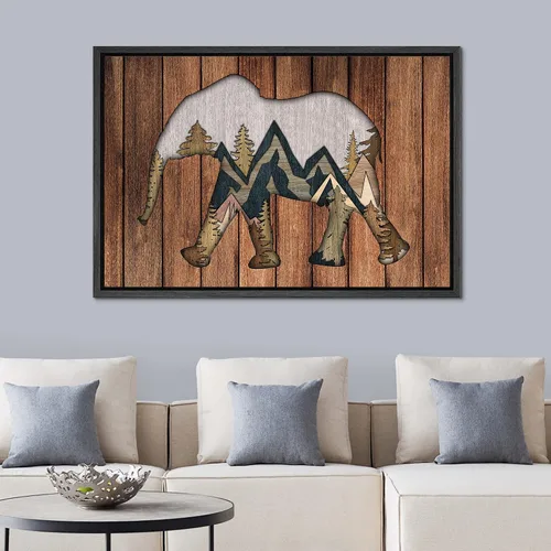 Vista 3 de SIGNWIN Lienzo enmarcado para pared, madera de doble exposición, bosque de elefantes, naturaleza, desierto, arte digital, arte moderno, decorativo