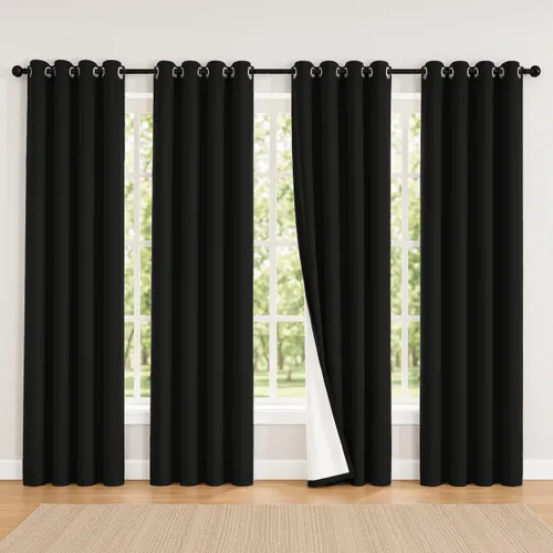 Vista 63 de 2 paneles de cortinas 100% opacas, de peso medio, con aislamiento térmico y ojales para dormitorio, sala de estar, tratamiento de ventana