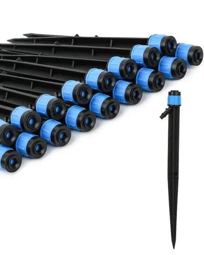 Vista 8 de Goteros de riego ajustable Vortex: 20 piezas de forma de ventilador con estaca de flujo de agua para manguera de 1/4 pulgadas, emisores de riego