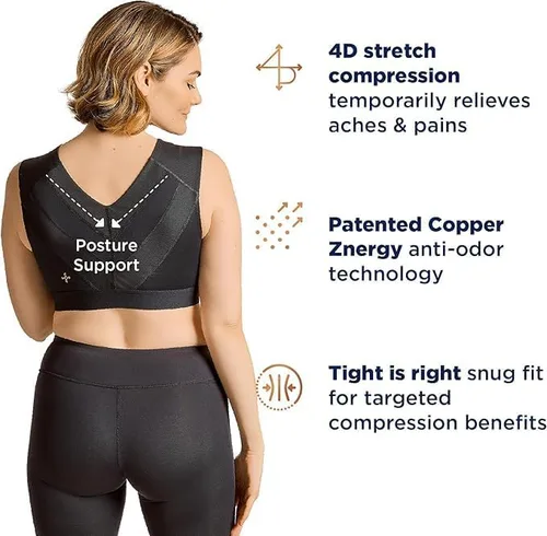 Vista 3 de Tommie Copper Brasier de soporte de hombro, corrector de postura con soporte de espalda, brasier de compresión, soporte de espalda y hombro
