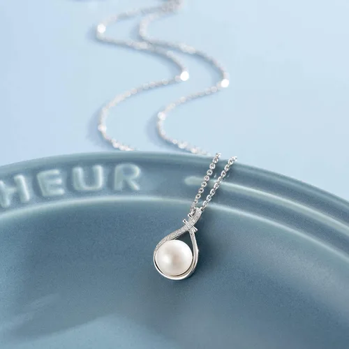 Vista 3 de FANCIME Pearl Jewelry Gifts June Birthstone Necklace 9-10mm Genuine Cultured Freshwater Pearl in Sterling Silver Infinity Pearl Necklace Fine