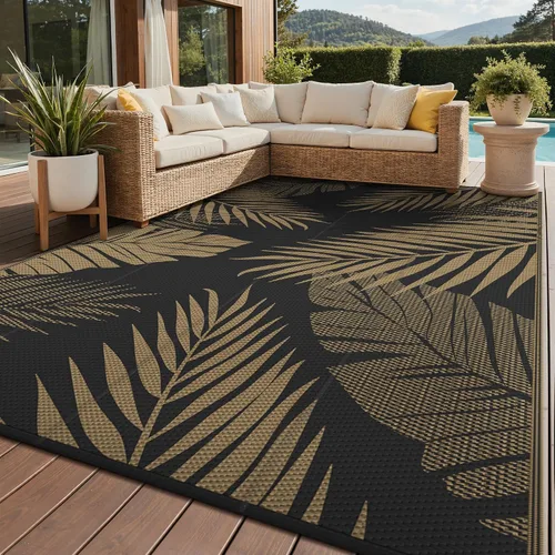 Vista 25 de GENIMO - Alfombra para exteriores de 6 x 9 pies, para patio, espacios amplios, reversible, de pajillas de plástico, alfombra impermeable para Azul