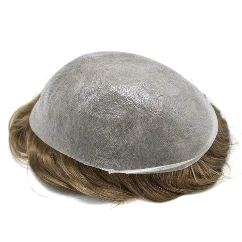 Vista 28 de Toupee para hombres piel fina 0.001 in Toupee V-looped Remy sistema de cabello humano pu mens hairpieces línea capilar invisible para pérdida