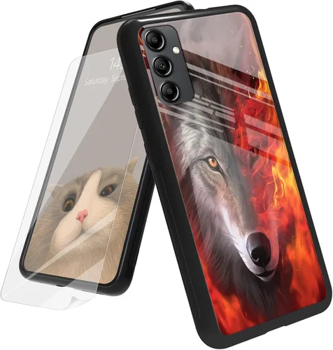 Vista 113 de Funda para Samsung Galaxy A12 5G con protector de pantalla, parte trasera de vidrio templado + TPU de silicona suave que absorbe los golpes