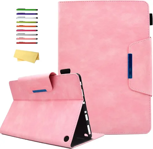 Vista 28 de Funda para tableta Amazon Kindle Fire HD 8 (8ª/7ª/6ª generación, 2018/2017/2016), con portalápices, bolsillo para tarjetas, imán de piel sintética