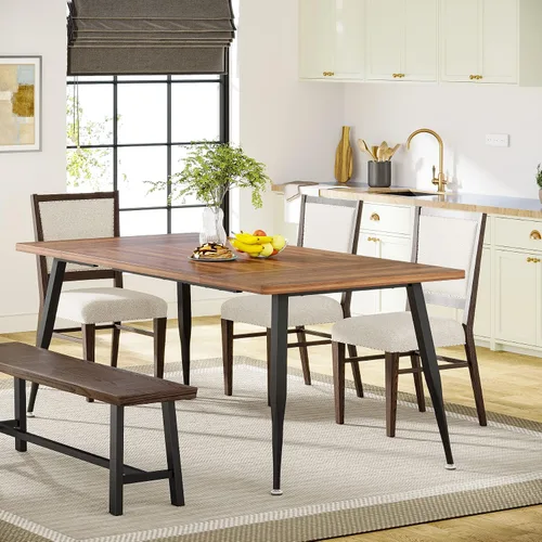 Vista 2 de LITTLE TREE Muebles de cocina rectangulares grandes de la mesa de comedor de 70,9 pulgadas, marrón+negro
