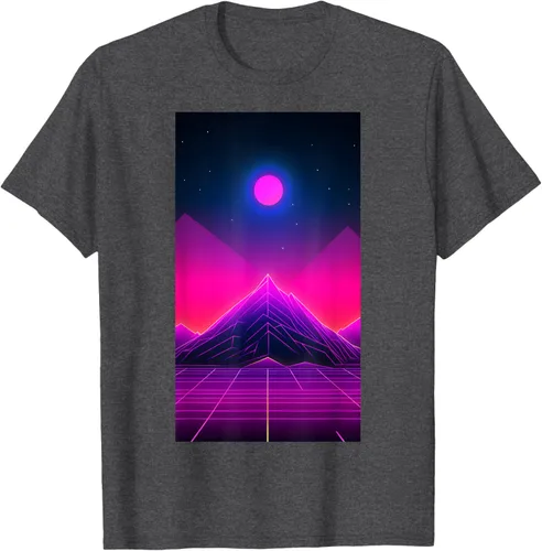Vista 26 de Retrowave Mountain 80s Vaporwave Synthwave T-Shirt Negro