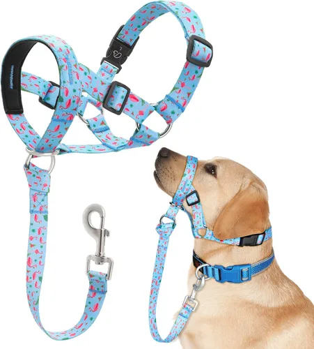 Vista 10 de Collar de cabeza de perro, cuello impreso sin tirones, ajustable para cabeza de perro, correa suave con enlace de seguridad, correa de bozal de 3