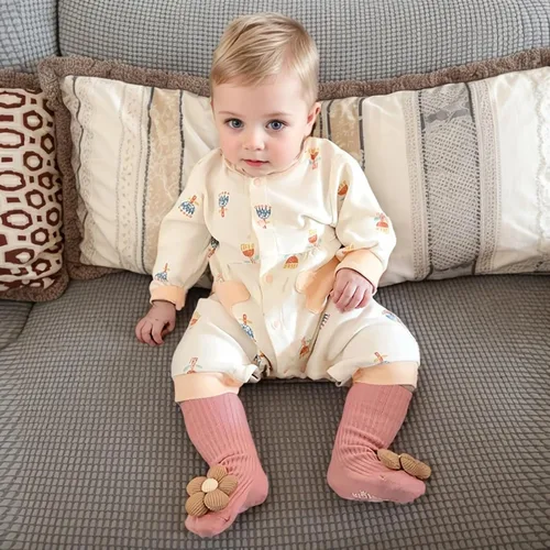 Vista 2 de 4 pares de calcetines antideslizantes para niños pequeños con agarres, calcetines de flores para bebé, niños y niñas, calcetines antideslizantes