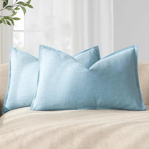 Vista 77 de Foindtower Juego de 2, Fundas Decorativas de Almohada de Lino Sólido Suaves Fundas de Cojín Europeo de Acento Estilo Granja Neutral para Silla Sofá
