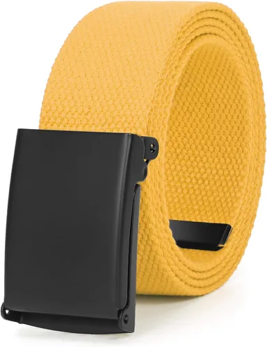 Vista 15 de WHIPPY Cinturón de tela con hebilla militar de color negro sólido, tapa abatible, totalmente ajustable, para hombre, con corte a medida