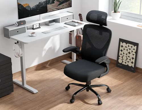 Vista 9 de Silla de oficina ergonómica negra: silla de escritorio de malla cómoda con Negro