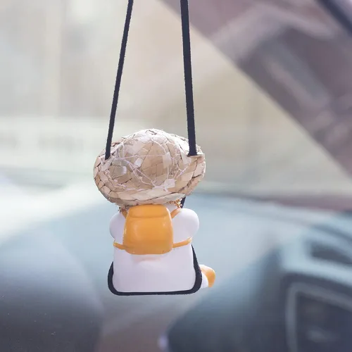 Vista 4 de Accesorios para colgar en el espejo del automóvil, lindo adorno de pato oscilante para el tablero de instrumentos (lentes de sol de espejo de patio)