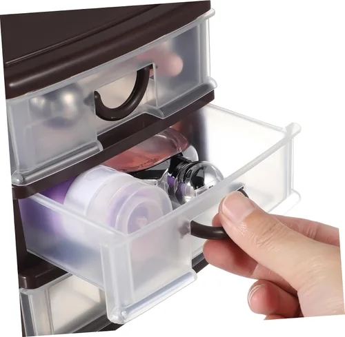 Vista 7 de Operitacx Caja organizadora de escritorio multifuncional de 3 capas, mango de plástico translúcido para oficina y hogar