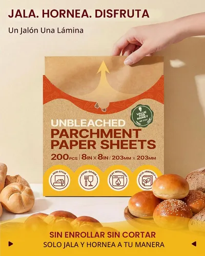 Vista 7 de Katbite 200 piezas de papel pergamino, papel de hornear sin blanquear de 8 x 8 pulgadas, resistente al aceite y fácil de limpiar, hojas de papel
