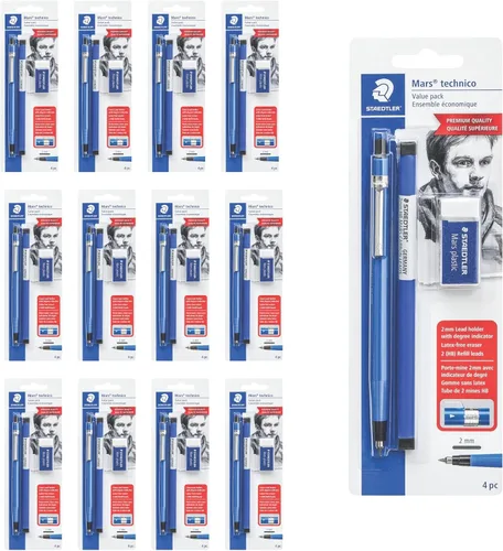 Vista 6 de Staedtler Mars 780SBK juego de lapicero técnico, Azul Paquete de 1 1 lápiz - 0.079 pulgadas, 1 borrador, 2 repuestos de plomo ea 2H. 4 piezas