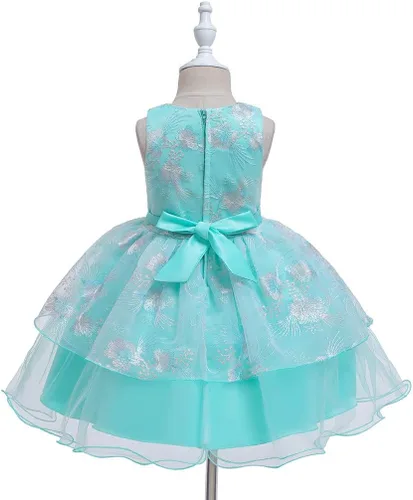 Vista 3 de Vestido de dama de honor para niñas con estampado floral, para fiesta de cumpleaños, boda, para primer cumpleaños (verde, 18-24 meses)