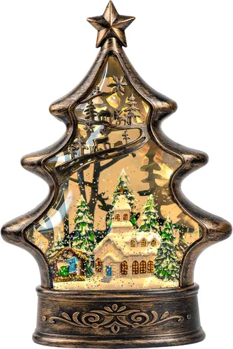 Vista 25 de Gnomos de Navidad de 10 pulgadas, linterna de globo de nieve iluminada, caprichoso árbol de Navidad y elfo escandinavo, linterna de agua musical