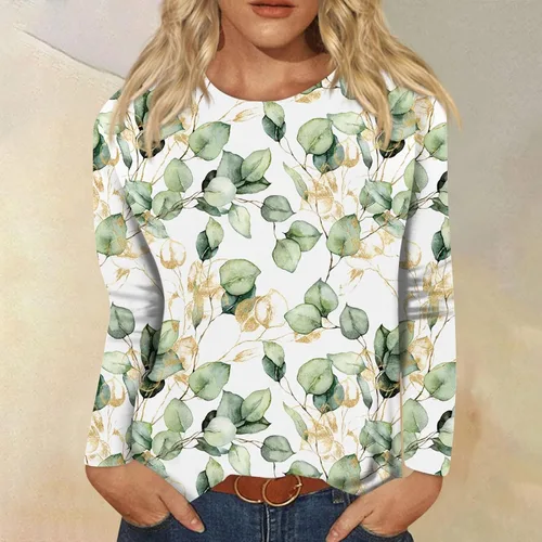 Vista 2 de Camisetas vintage para mujer, a la moda, casual, cuello redondo, manga larga, estampadas
