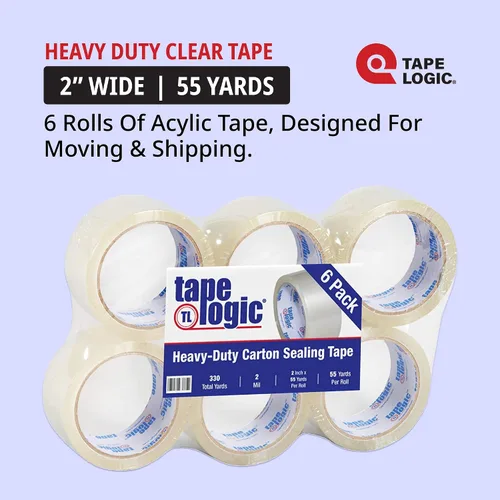 Vista 2 de Tape Logic Cinta de embalaje resistente de 2 pulgadas x 55 yardas, 1.6 mil, 6 rollos Cinta de embalaje transparente termofusible para cajas