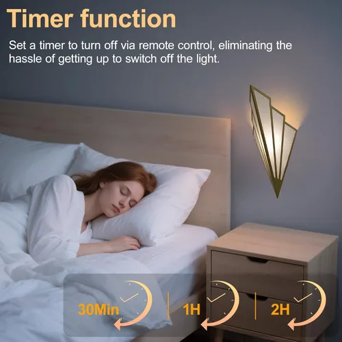 Vista 3 de Juego de dos apliques de pared modernos que funcionan con pilas, lámpara de pared simple y creativa Art Deco con control remoto, luz de pared LED