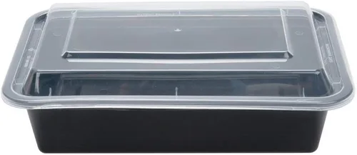 Vista 2 de Recipiente rectangular negro para microondas de 38 onzas con tapa transparente (caja de 25)