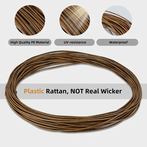 Vista 5 de Feyart mimbre plástico redondo de 35m/115ft 9.8 ft m en color madera, ratán marrón para reparar sofá tejido silla de patio