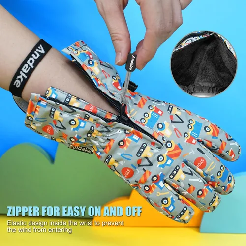 Vista 2 de Andake - Guantes de nieve impermeables y transpirables para niños de 2 a 7 años, guantes abrigados de esquí para invierno, mitones para niños y niñas