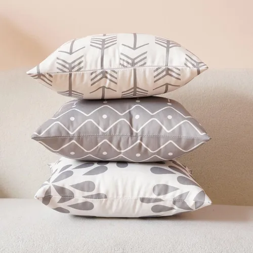 Vista 3 de Juego de 4 fundas de almohada de 16 x 16 pulgadas con cremalleras, fundas de almohada para sofá, juego de 4 fundas de cojín decorativas de lino