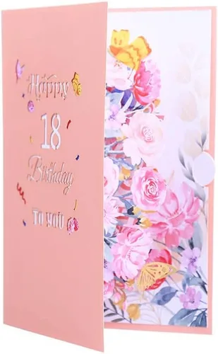 Vista 2 de Tarjeta desplegable de cumpleaños número 18, tarjeta de felicitación de flores 3D para mujer Tarjeta de cumpleaños número 18