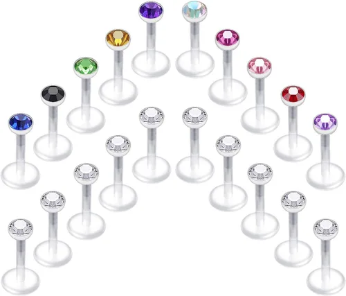 Vista 4 de D.Bella Aretes transparentes de 0.71 oz y 0.56 oz para nariz, cartílago, plástico invisible, tragus, labret, hélice, piercing retenedor