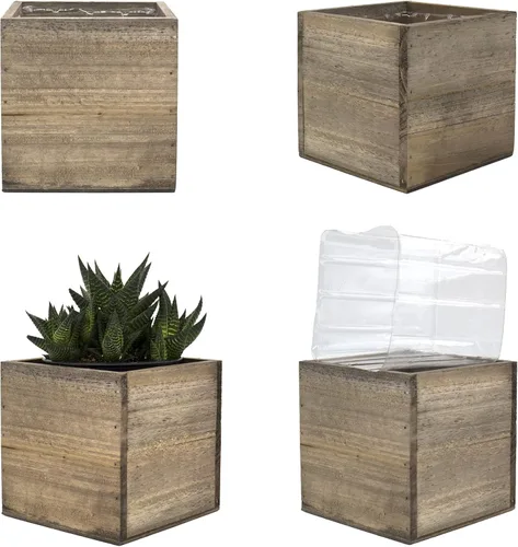 Vista 7 de CYS EXCEL Maceta de cubo con forro de plástico extraíble (4 x 4 x 4 pulgadas) (4 unidades) Múltiples opciones de tamaño para macetas cuadradas